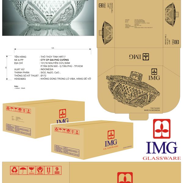 Thố thủy tinh Hoa văn Tim HR-T7